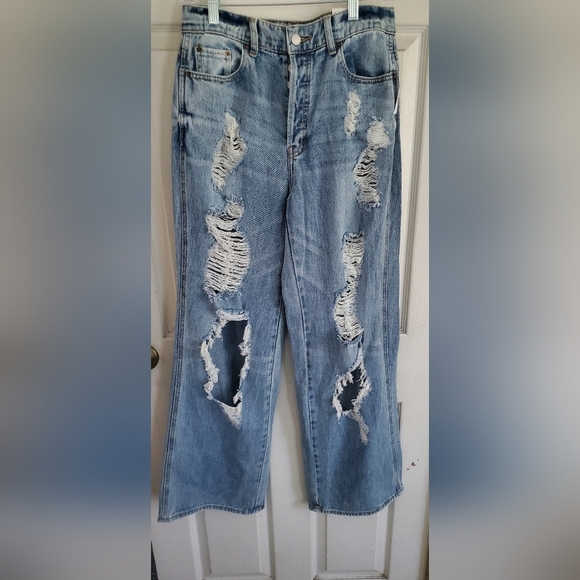 Pac Sun Light Blue Distressed High Waisted Baggy Jeans, Size 28, NWT - Picture 3 of 8